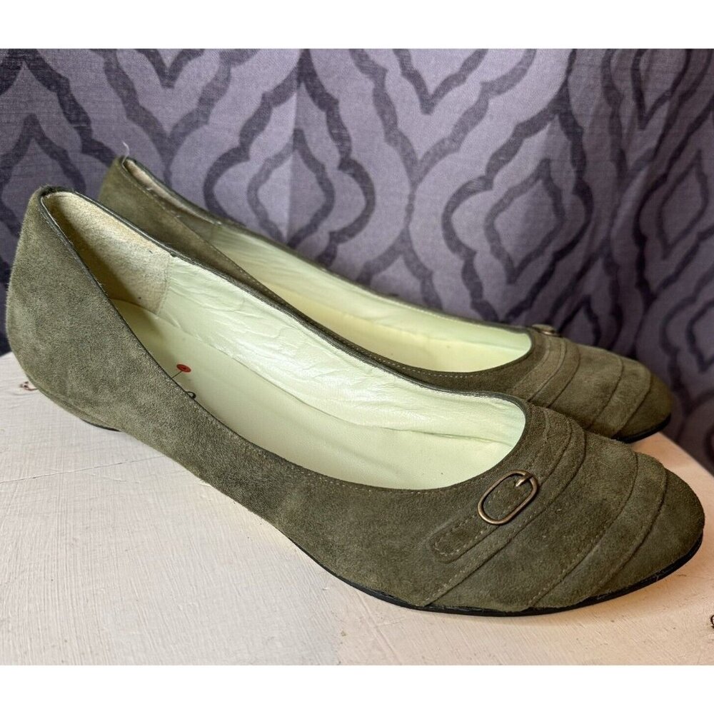 Coclico 36 Green Ballet Flats Closed Toe Shoes Buckle Rounded US 6 Leather